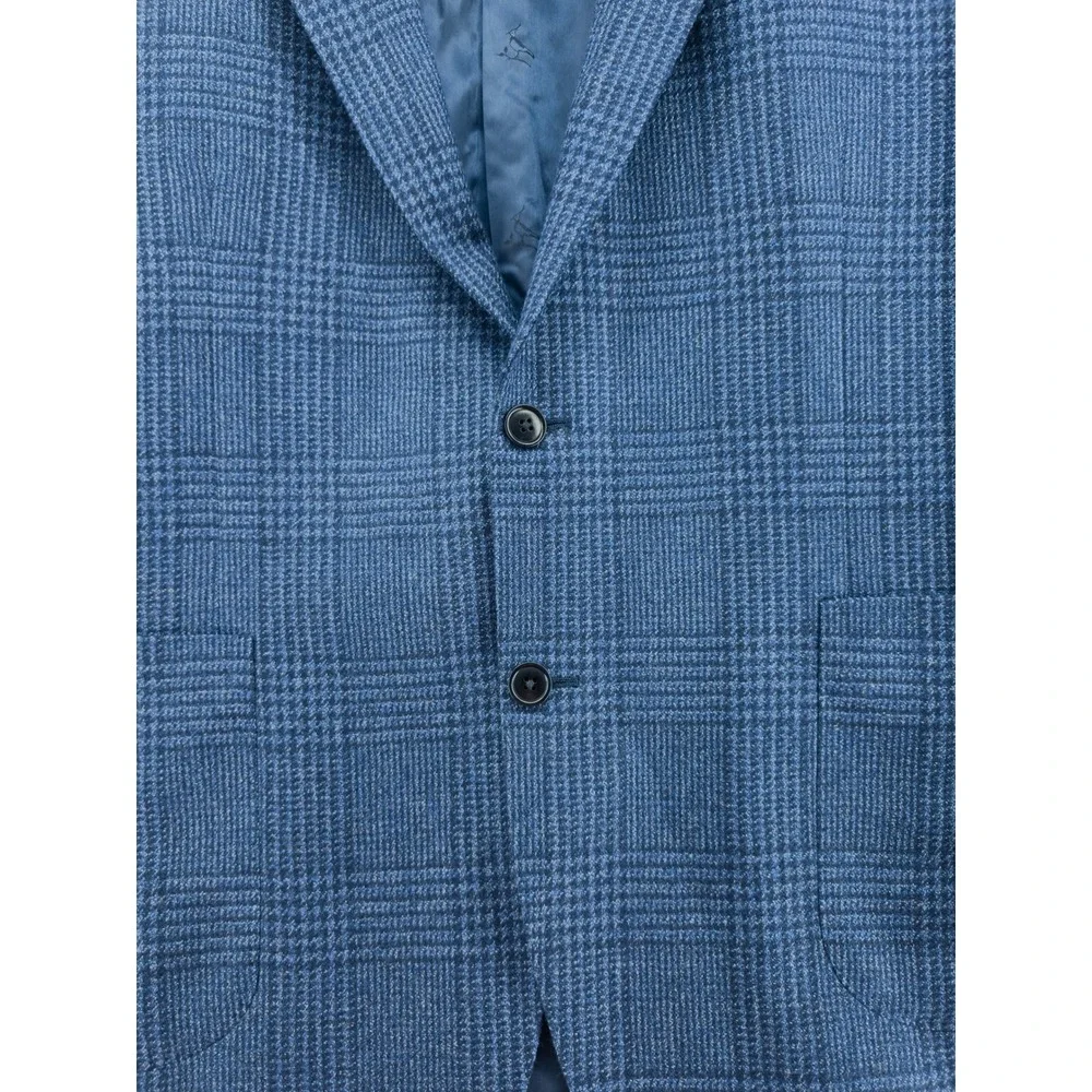 Charles Tyrwhitt Mens Sport Coat Wool Silk Glen Check Blue 44R Slim Fit Blazer